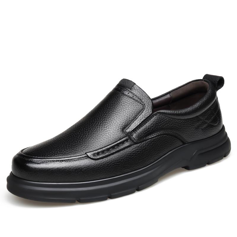 Men's slip on business dress casual shoes four seasons new comfort soft-sole outdoor walking shoes fashion visitor leather shoes