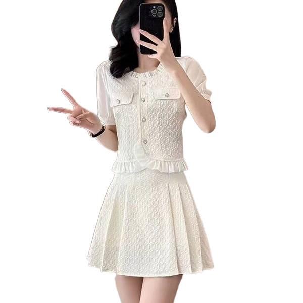 Summer Style Petite Women's French Luxury Two-Piece Set: Stylish Top and Skirt