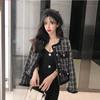 Fashionable Short Coat for Women  Elegant Black Plaid Blazer