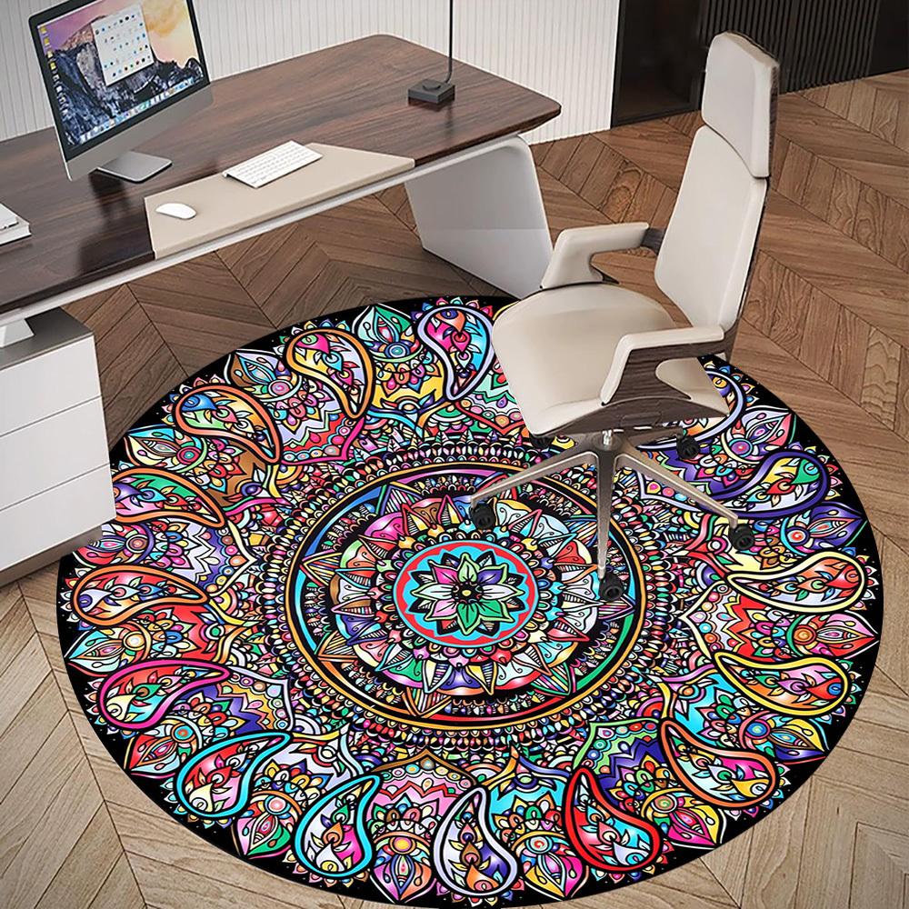 1pc Mandala, Paisley Pattern Office Round Rugs, Under Chair Round Rugs for Living Room, Bedroom, Bathroom Decoration Carpet 091839