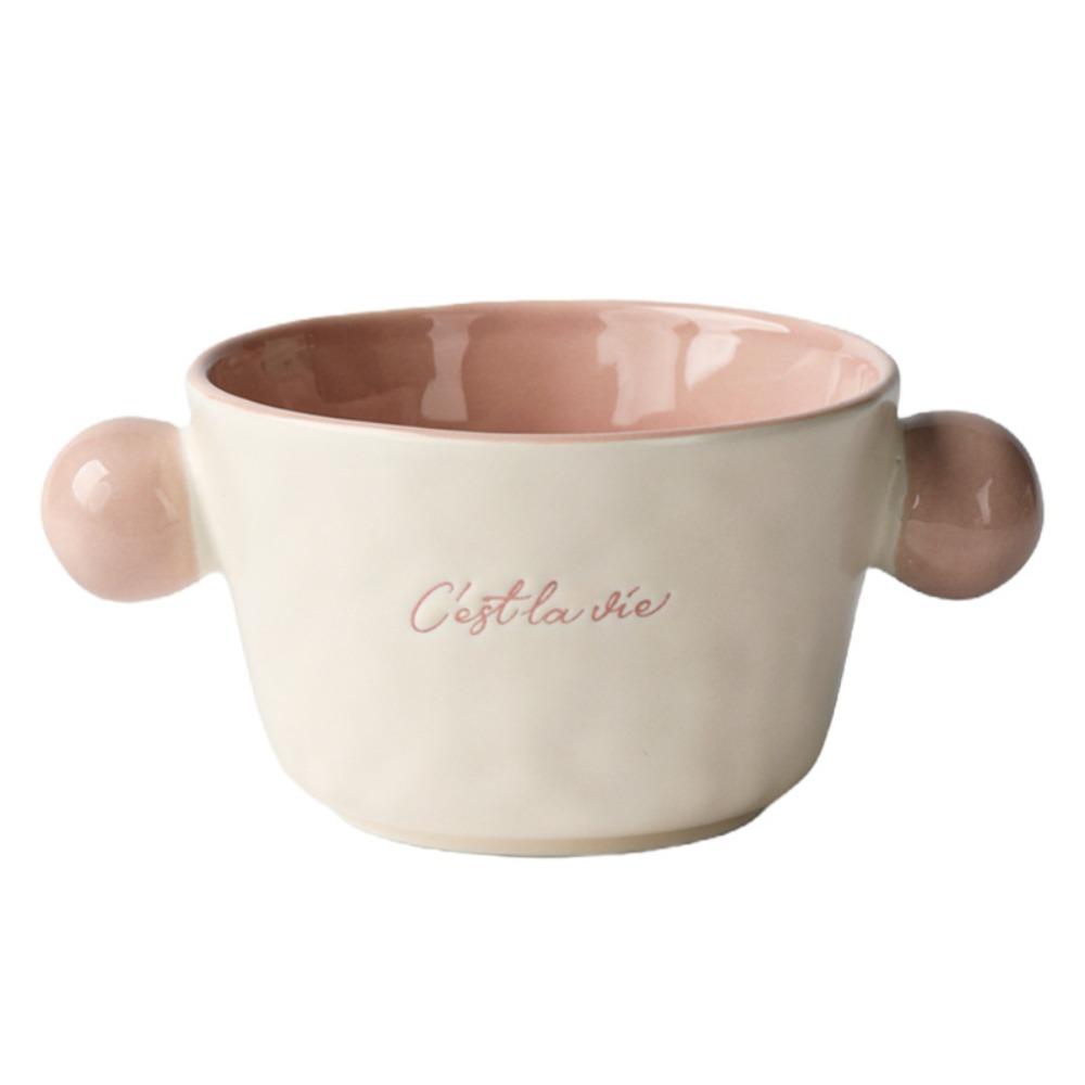

Ins Style Dual Ear Ceramic Bowl Fashionable Oat Bowl Aesthetic Breakfast Bowl Yogurt Serving розовый