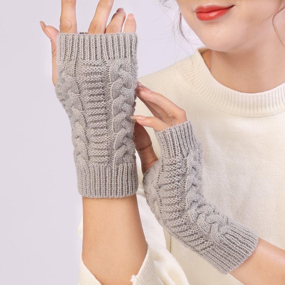 Knitted Gloves Fingerless Wool Gloves Simple Twists Gloves Cycling