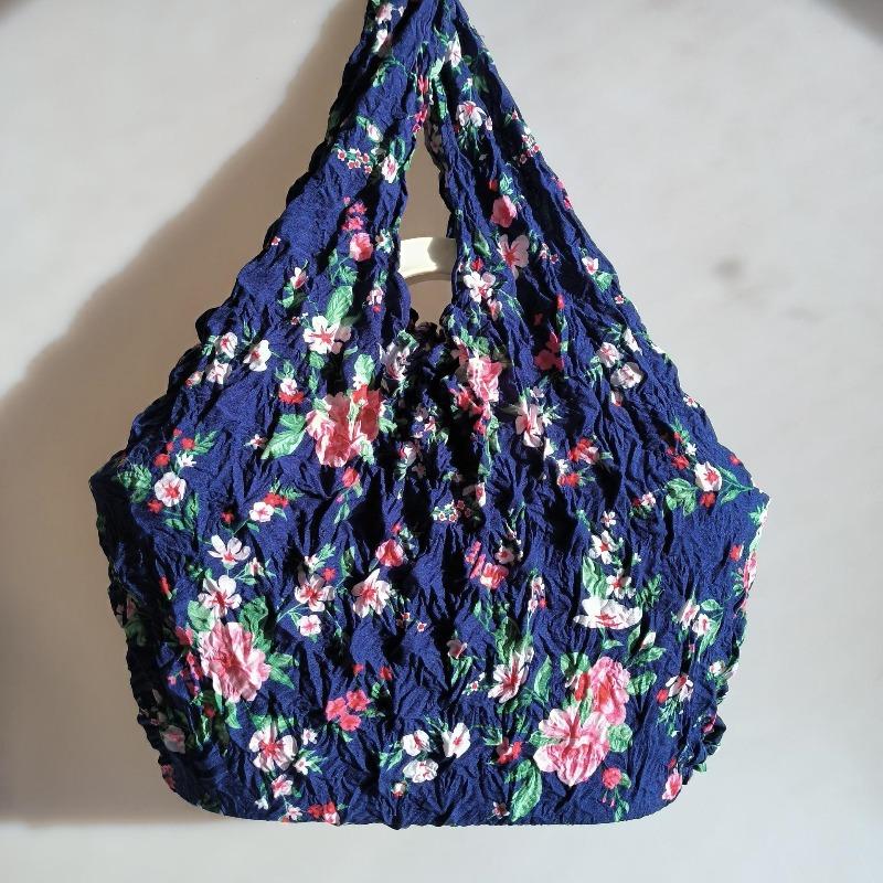 Magic Stretch Bubble Pleated Tote Bag Reusable Washable Multifunctional Shopping Bag for Travel Daily Use