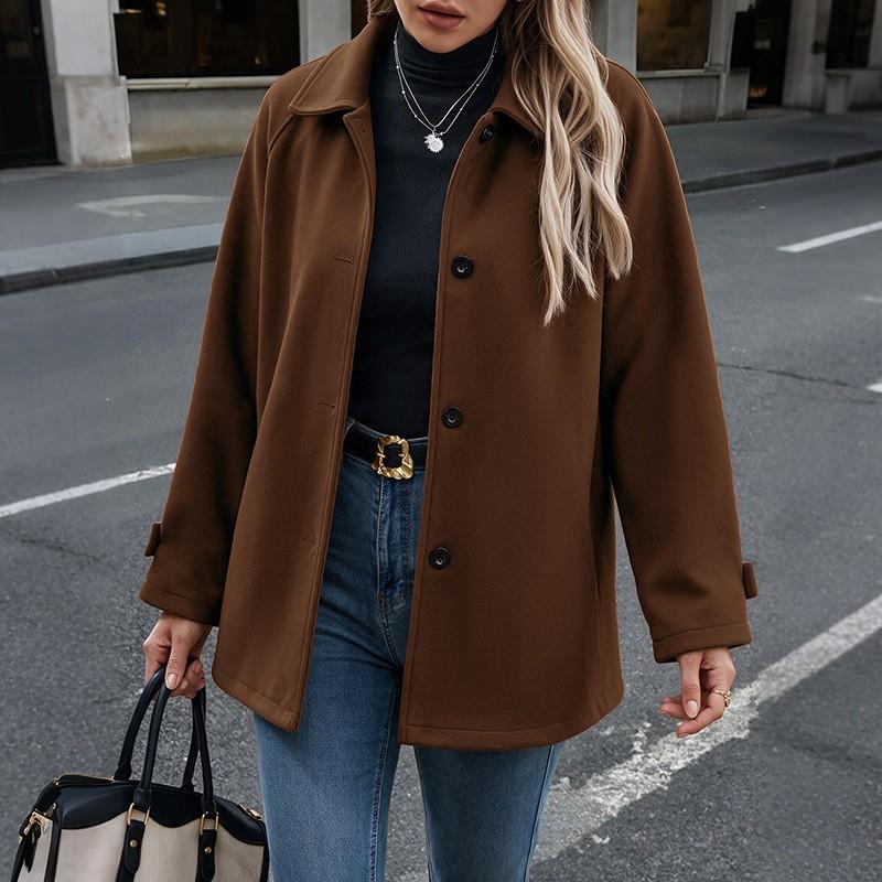 Womens Wool Blend Coat 2026 Mid-Length Notched Lapel Single-Breasted Button-Up Outerwear
