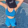 Korean Solid Color Towel Fabric Camisole & Loose Shorts Women's Swimsuit Set