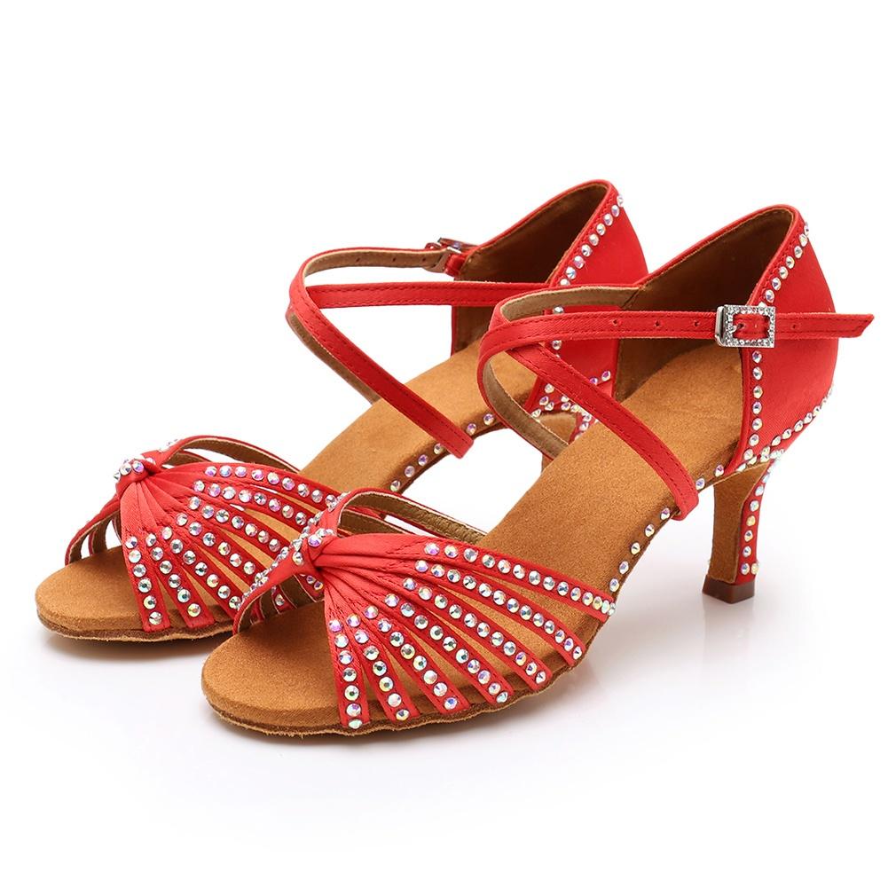 Women's Satin Latin Dancing Shoes Salsa Party Ballroom Dancing Shoes High Heeled 7cm