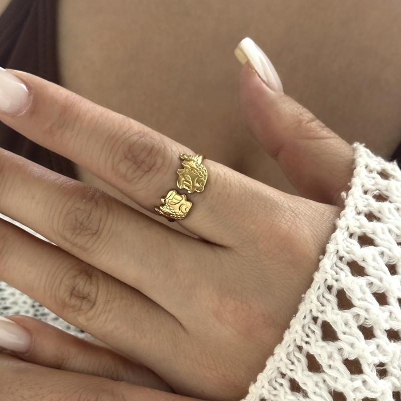 European and American Fashion Shell Starfish Open Rings For Women Gold Color Stainless Steel Adjustable Ring Party Jewelry Gift
