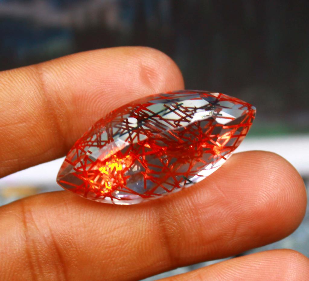 High-class Quality 53.75 Carat Marquise Shape Red Quartz Lab Created Certified Brazil Gemstone SN627