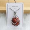 Adjustable Bamboo Link Chain Necklace With Handwoven Crystal Mesh Pendant Natural Gemstone Boho Choker Women Men