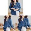 Camicia in Tencel Blu Denim da Donna a Manica Lunga Casual da Ufficio con Tecnologia Antipiega