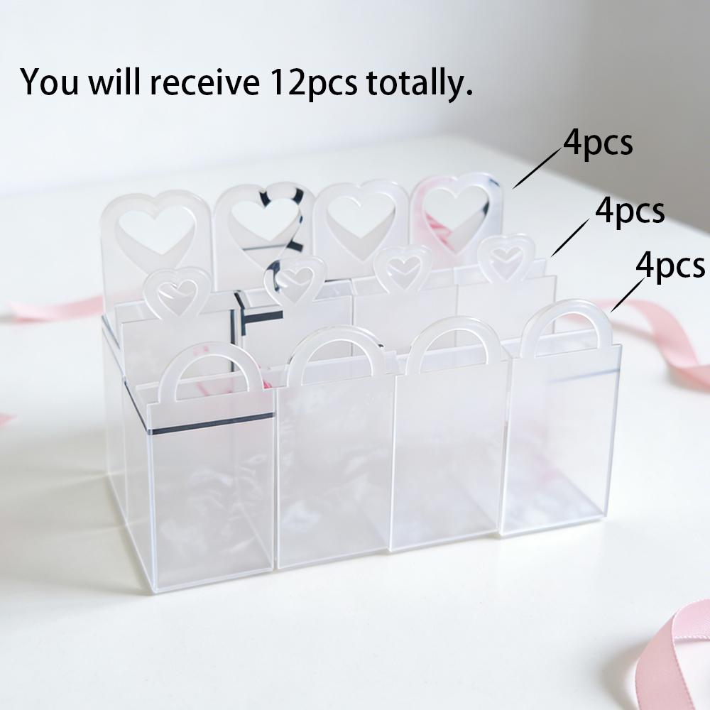 

12pcs Mixed (3 Handle Styles, 4pcs Each) Transparent Acrylic Party Gift Boxes Suitable for Candy Dim Sum Macaron Packaging Box 12pcs mixed