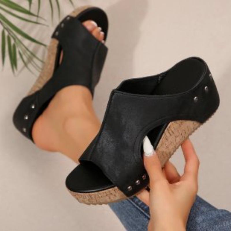 New Style Wedge Heel Shoes Retro Thick-soled Fish-mouth Sandals Women's Muffin Thick-soled