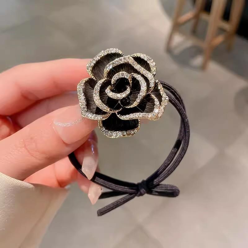 1 Stück Niedliche Blume Rutschfestes Nicht-Ziehendes Haaraccessoire Damen Elastisches Stirnband mit Diamant-Kamelien-Haargummi