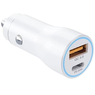 Fast Car Charger 38W Cigarette Lighter 2 Port - PD 20W + QC 3.0 Fast Charge - White