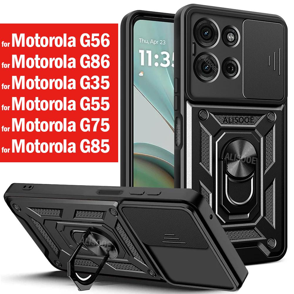 Capa for Motorola G56 G86 G75 G85 G55 G35 Case Armor Slide Camera Protection Cover for Motorola Moto G75 5G Ring Stand Funda