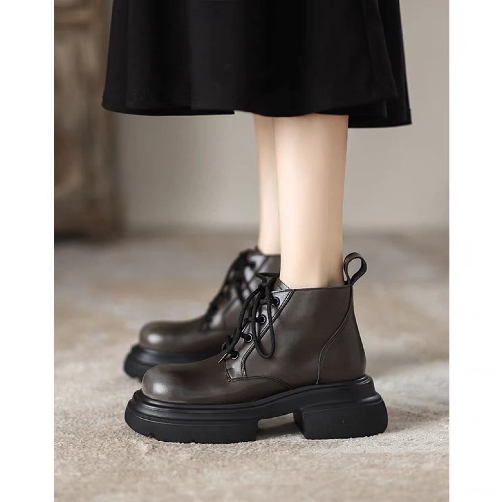 

Small brown Martin boots women s 2025 autumn and winter new retro British style explosion heightened thick-soled thin short boots 40