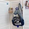 Schoolbag Hot-selling retro denim backpack, sweet and spicy rock style print niche bone pendant, double shoulder women's bag