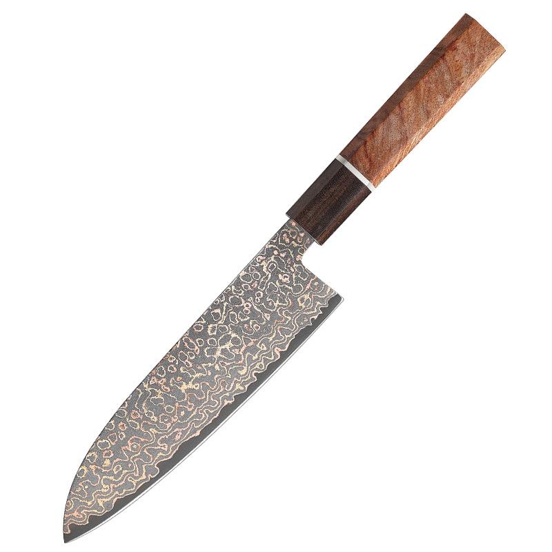 Nuovo Set Rame Tricolore 67 Piani Acciaio di Damasco Coltello da Cucina Coltello da Chef Coltello Santoku Strumento da Cucina Forte e Affilato