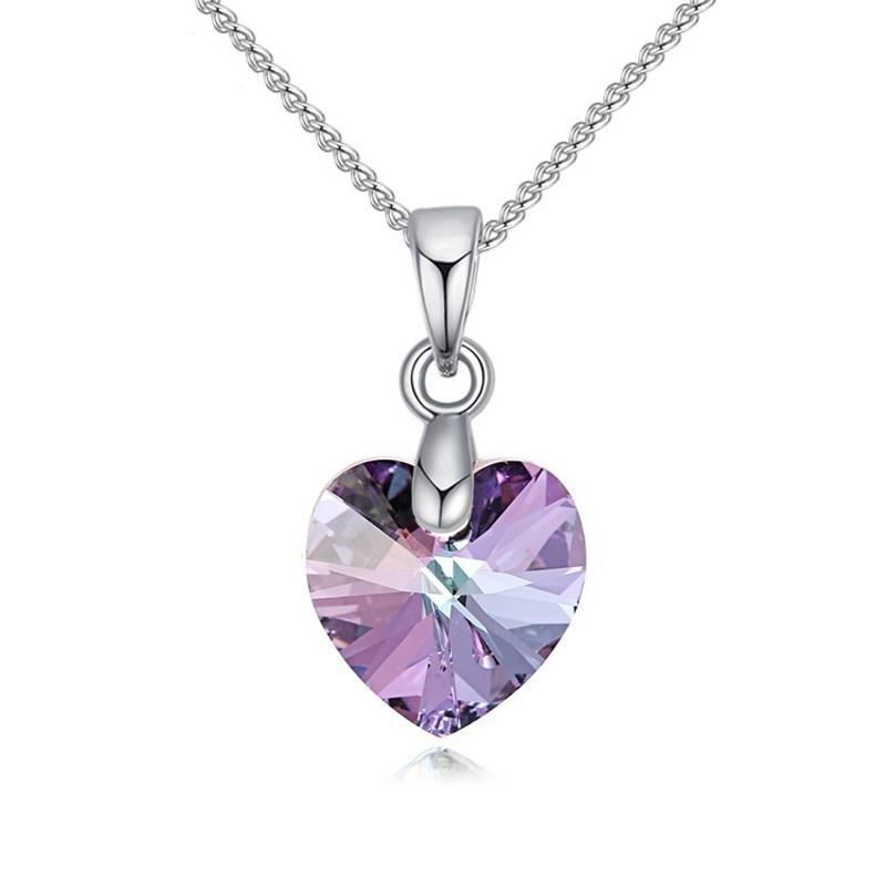 Heart Necklaces Pendant Crystals for Women Girls Gift Silver Chain Girl Jewelry