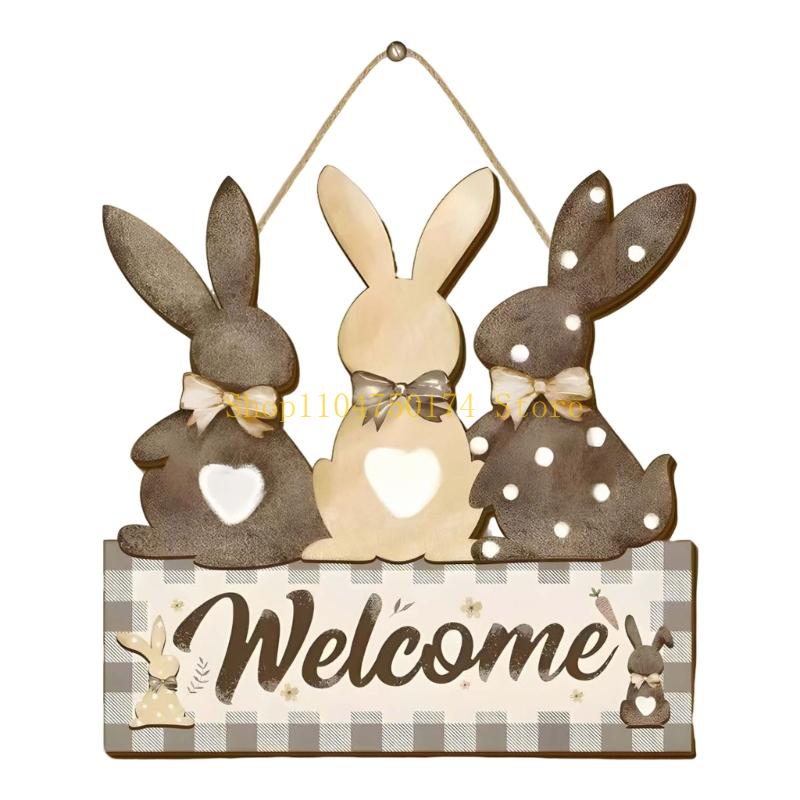 Convenient Wooden Rabbit Hanging Ornament Easy to Place for Easter Decoration top sale