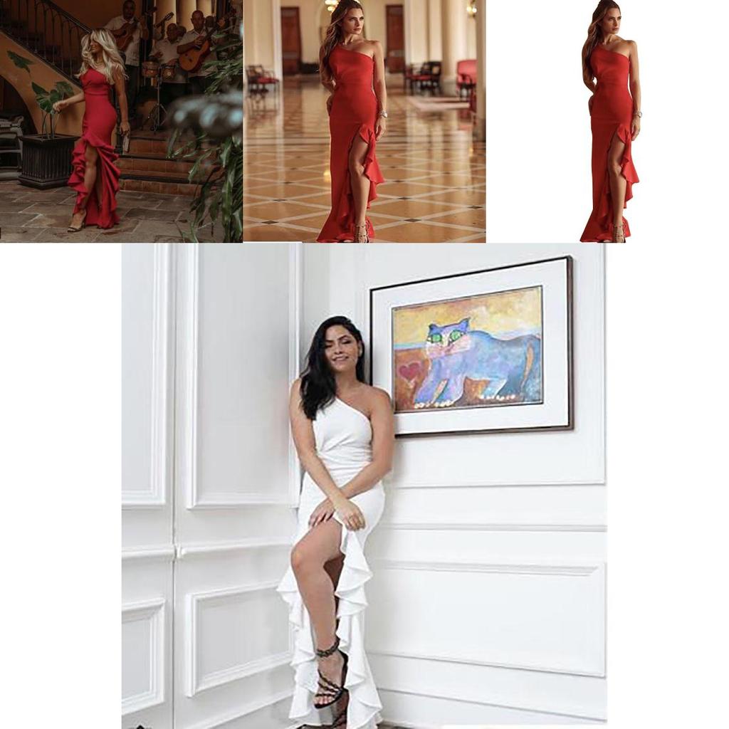 Elegant Sexy Women Sloping Shoulder Ruffled Party Evening Irregular Wedding Dress