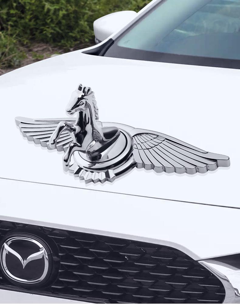 3D Horse Head Wing Car Emblem: Exterior Hood Decoration Metal Sticker