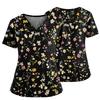 Women's Casual Printed V-Neck Pocket Side Slit Short Sleeved Top Short Sleeved Top
