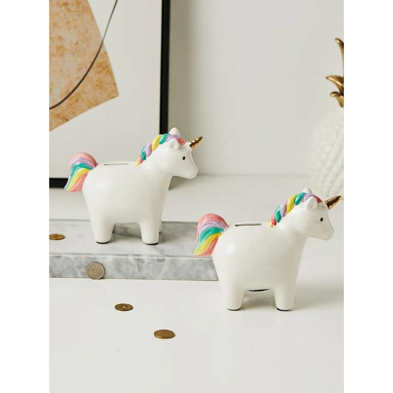 Ins Populární Nordic Desktop Organizer Kreslené zvířátko Jednorožec Kasička na mince Držák na mince Roztomilé keramické prasátko pro děti