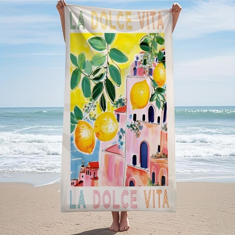 

1pc Italian Amalfi Coast La Dolce Vita Beach Towel - Ultra-Soft Fast-Drying Polyester Blend, Vibrant Coastal Pattern with Lemon W40*H60(CM)
