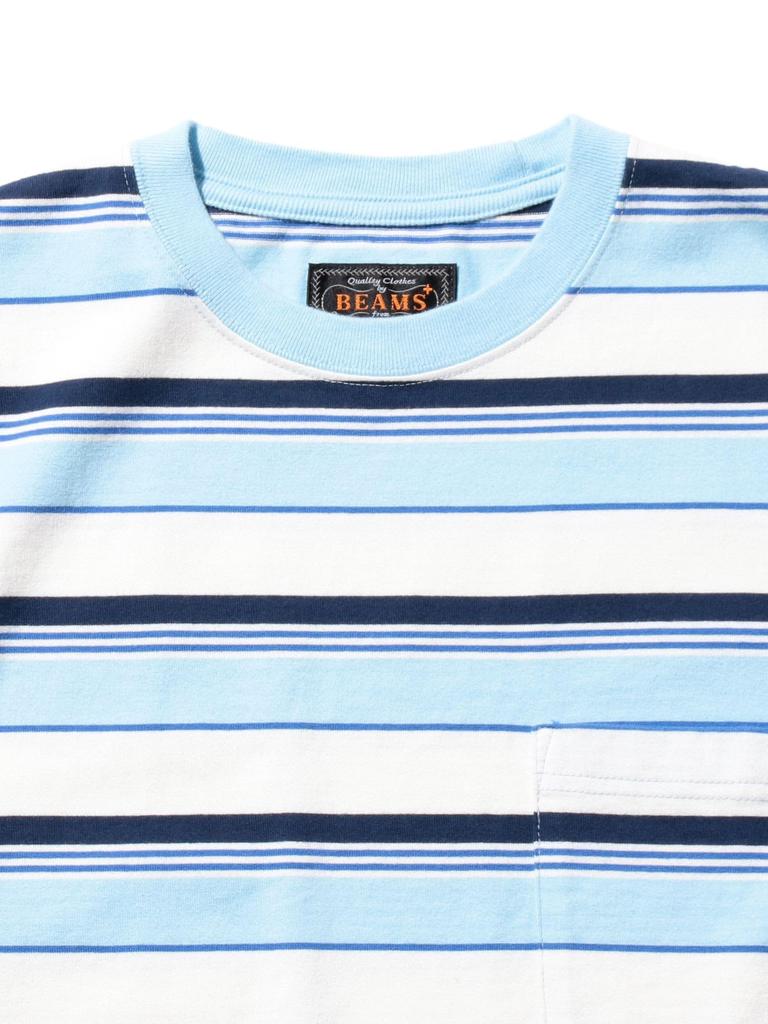 Beams Plus S/S Pocket Tee Multi Stripe Men's SAX XL