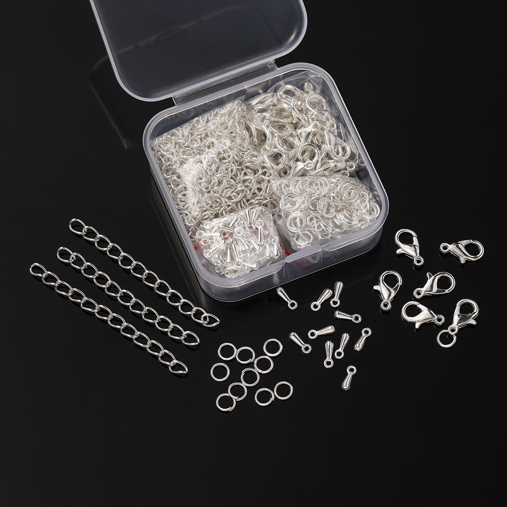 200pcs/Box Lobster Clasp Jump Rings Extension Chain Water Drop End Pendants Connector Chain Charm Kit for DIY Jewelry Making