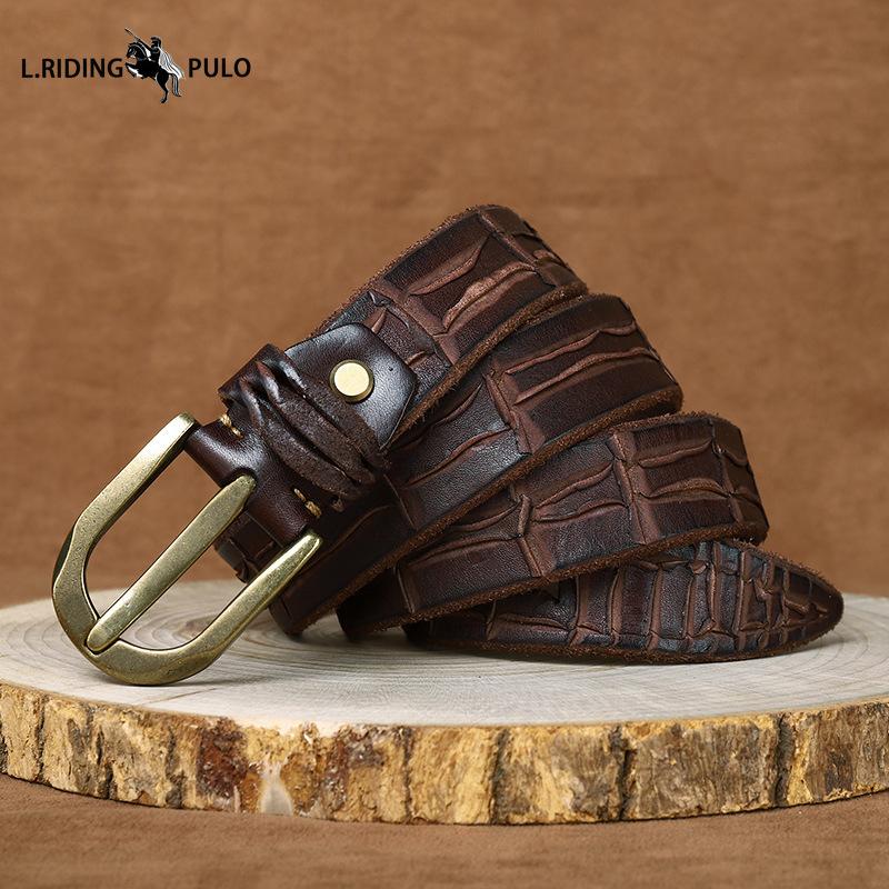 Personalized Trendy Thickened Top Layer Cowhide Belt Men's Genuine Leather Pin Buckle Retro Ins Style Distressed Jeans Belt