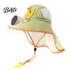 Breathable Mesh Sun Hat Kids Cap with Built-in Solar Fan, Wide Brim Protection Cooling Baby Hiking Hat, Fabric Summer Cartoon Pattern, Shawl