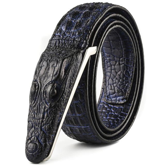 

Plyesxale Brand Mens Belts Luxury Leather Designer Belt Men High Quality Ceinture Homme Crocodile Cinturones Hombre 120cm синій
