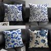 Blue Pattern Hot Cushion Cover Natural Linen Organic Fabric DoubleSided Printing Sofa Home Decor Gift Pillow Case