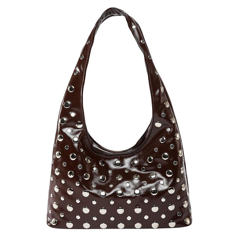 2025 Gothic Rivet Women's Cross-Body Commuter Bag - Large Capacity Bucket Style
