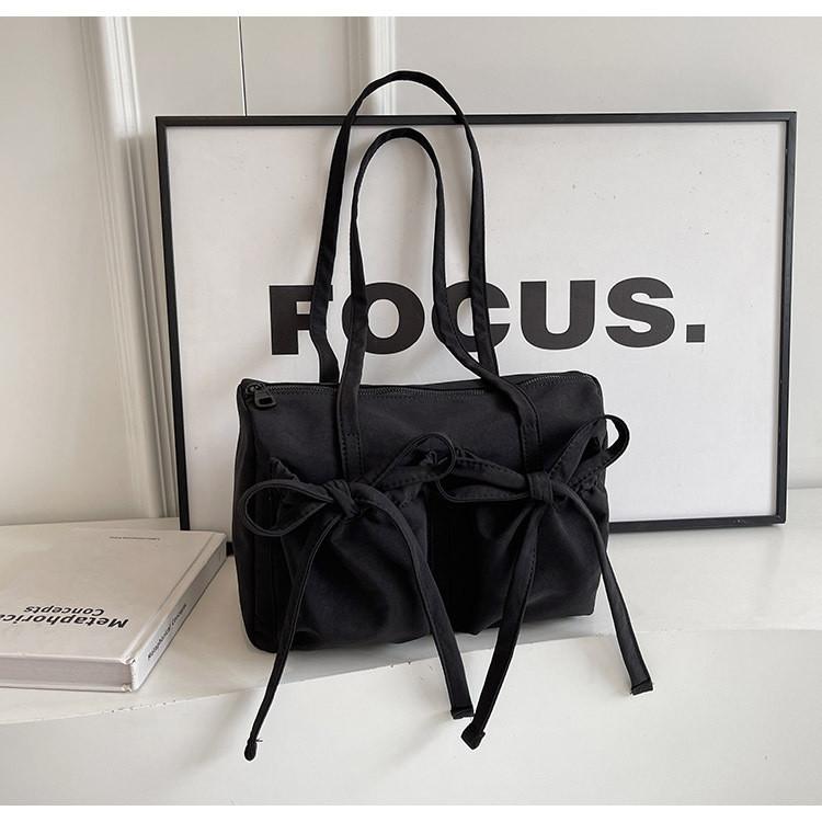 IELGY Bow Tote Bag Large Capacity One Shoulder Simple Solid Color Commuter Underarm Bag