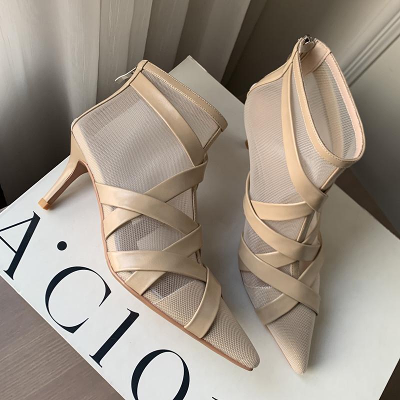 2024 Nové Dámské Boty Pravá Kůže Módní Tenké Podpatky Lodičky Špičatá Špička Zip Vysoký Podpatek Dámská Obuv Meruňková Jaro 33-40