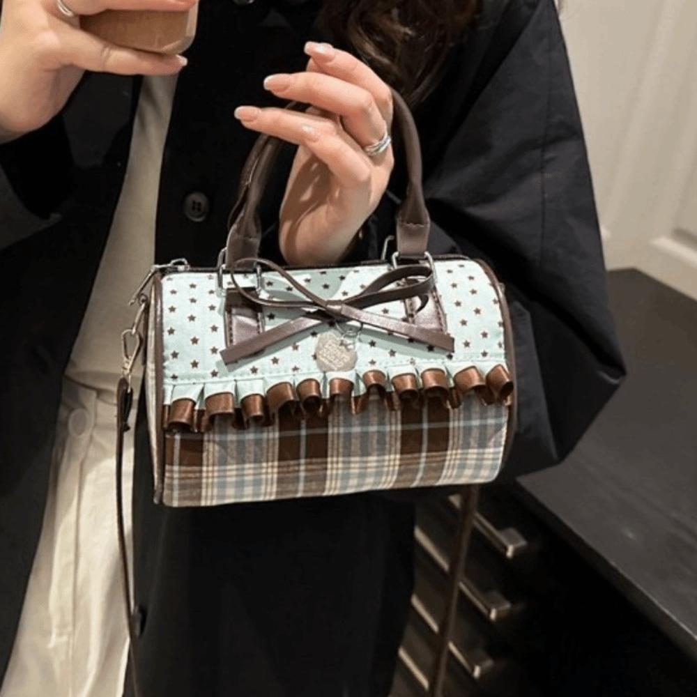 Portable Bowler Bag Exquisite Crossbody Bag Vintage Bow Polka Dot Handbag  Daily Use