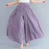 Summer Women's Trousers Artistic Large Size Cotton and Linen Wide-leg Trouser Skirt Linen Skirt Elastic Waist Solid Color Ethnic Style Trouser Skirt