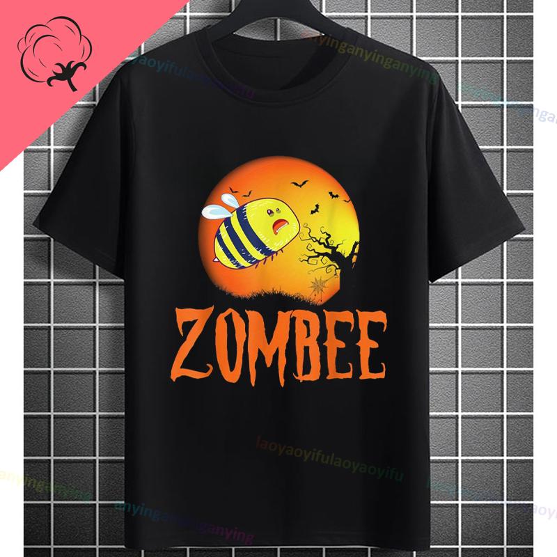 UnisexS Zombie Bee Apocalypse Graphic TShirt with Creepy Undead Horror Design Black Pure Cotton Shortsleeve Tee Outdoor Clothing