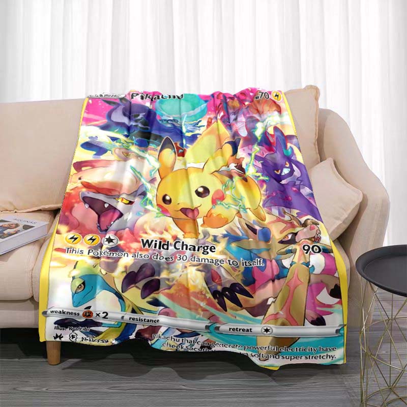 Cartoon Card Pokemon Pikachu Flannel Blanket Figures Home Sofa Lunch Break Blankets Children Student Blanket Nap Cover Kids Gift