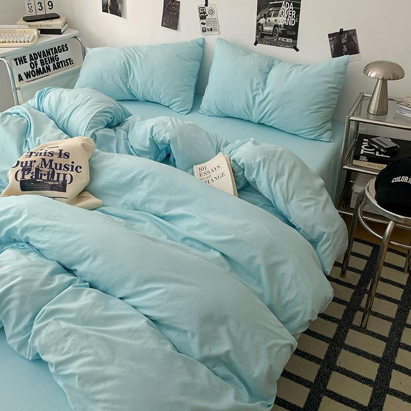 Soft Washed Cotton 4-Piece Bedding Set Pure Color Hypoallergenic Baby Safe Dormitory Use All Season