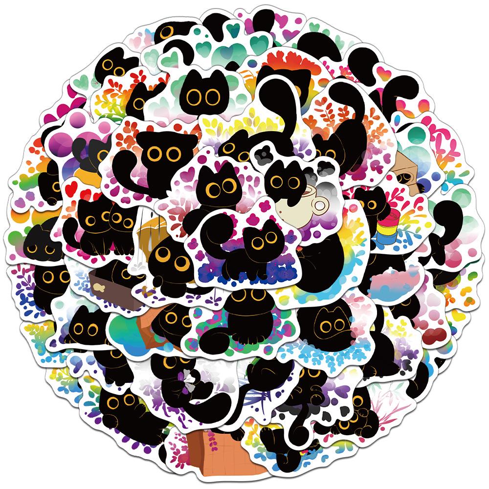 

50pc Set: Pride Black Cat Cartoon Stickers for DIY Phone Case & Water Bottle Decor No