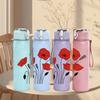 1PC Red Poppy Flower Bouquet 750ml Color Plastic Sports Water Bottle Leakproof Flip Straw Lid Suitable for Sports Office Home Use