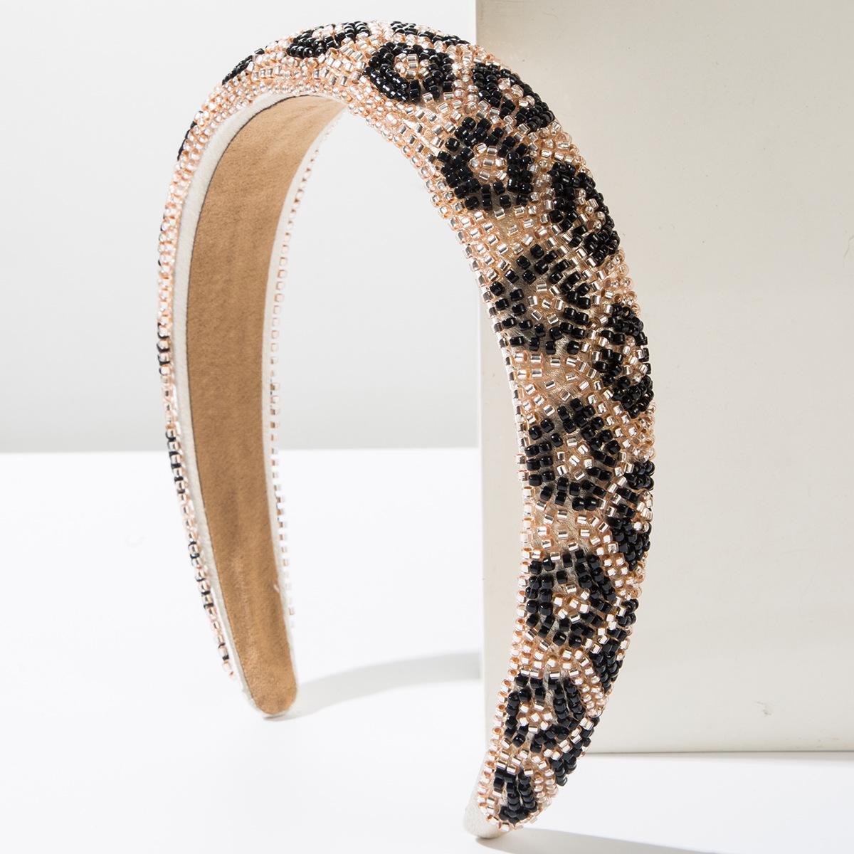 

Harmonious Echo Sparkling Leopard Seed Bead Headband: Heavy-Duty Fashion Party Accessory коричневий