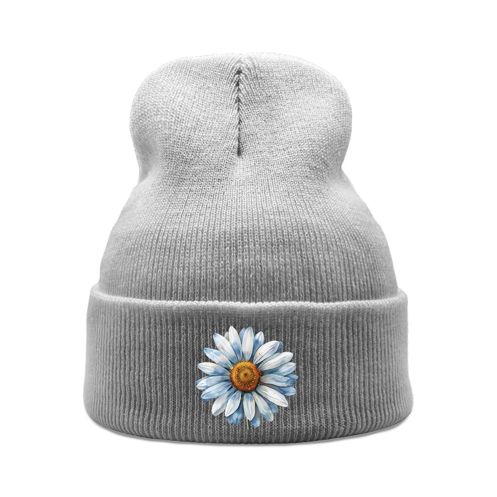 Blue Daisy Print Warm Winter Hats Unisex Knitted Hat Beanie Man Cap Stretchy Warm Knit Cap Beanie Ideal Choice For Gifts