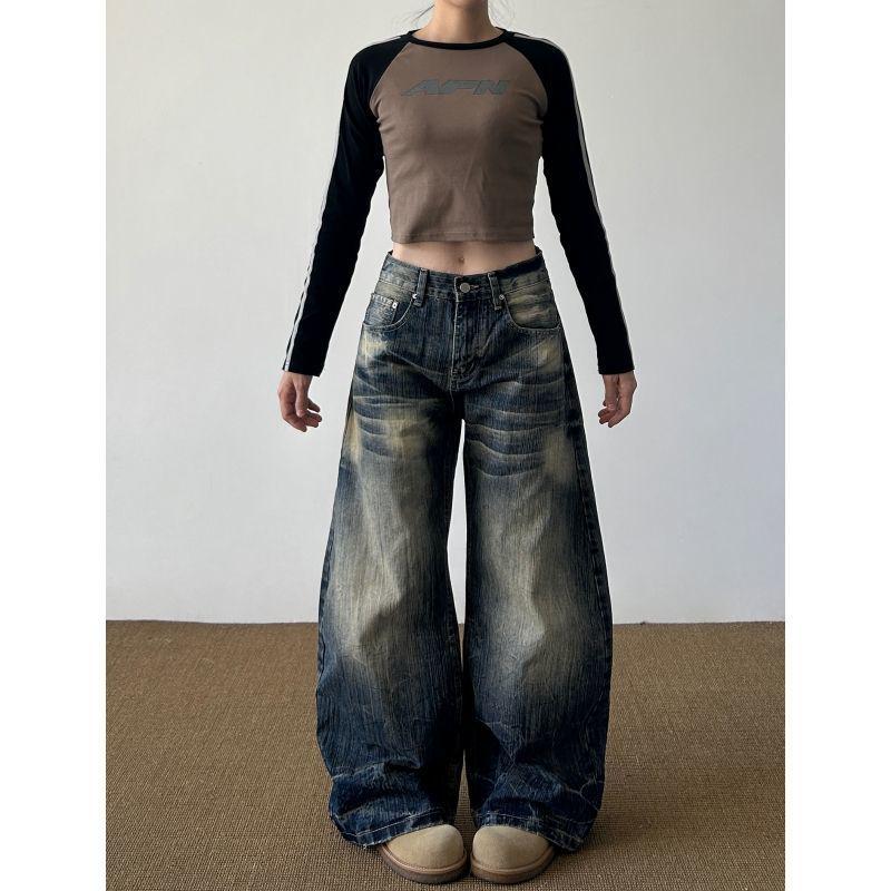 

American Vintage Loose Fit Extra Long Low Waist Wide Leg Jeans for Women S for 80-95 Jin