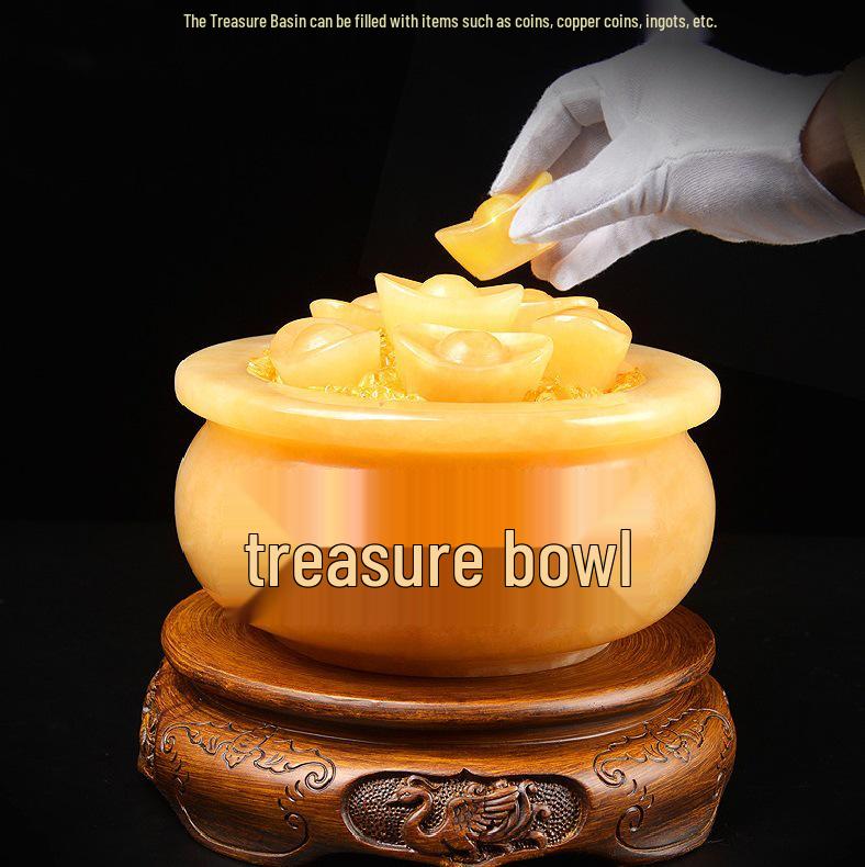 Beige Jade Treasure Basin Feng Shui Ornament for Home Decoration Single Small Treasure Basin Diameter 9cm
