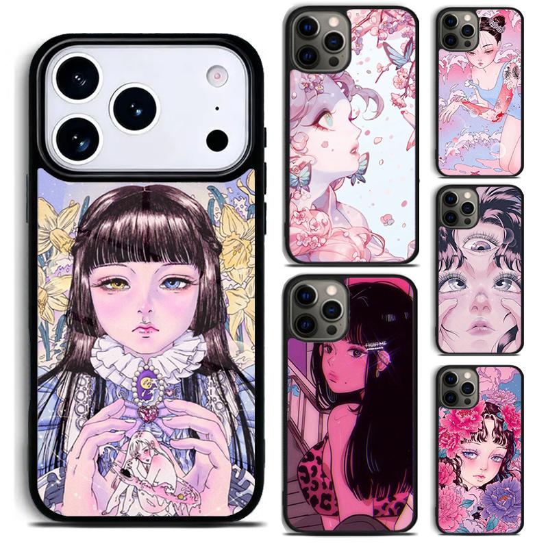 Cartoon Girl illustration Phone Case For iPhone 17 16 15 14 13 12 11 Pro Max Plus 17Air Soft Silicone Cover